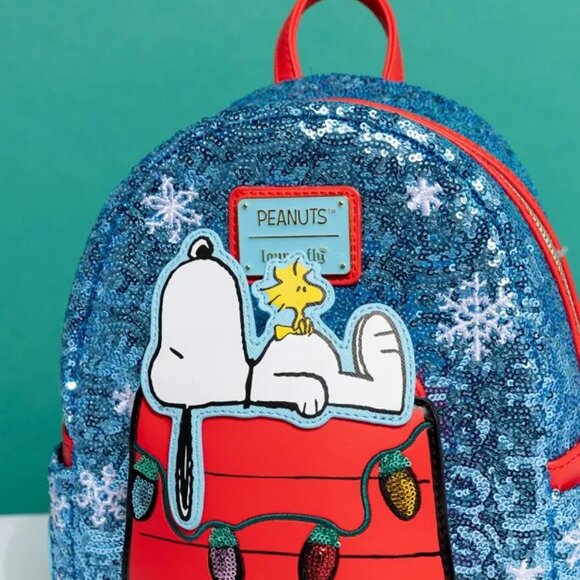 Loungefly Peanuts Holiday & Snow Sequins Mini Backpack Snoopy NWT main image 6